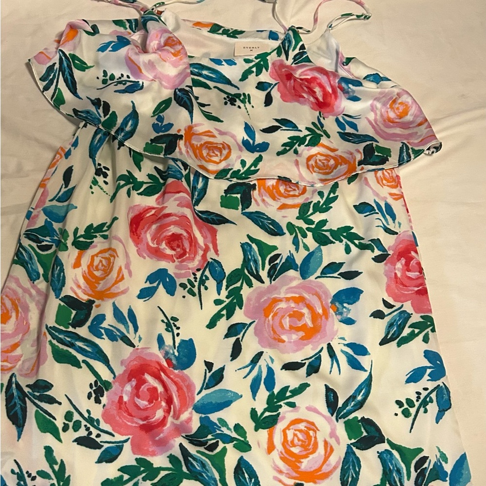 Everly Pink and Orange Asymmetrical Sundress with Flutter Sleeves